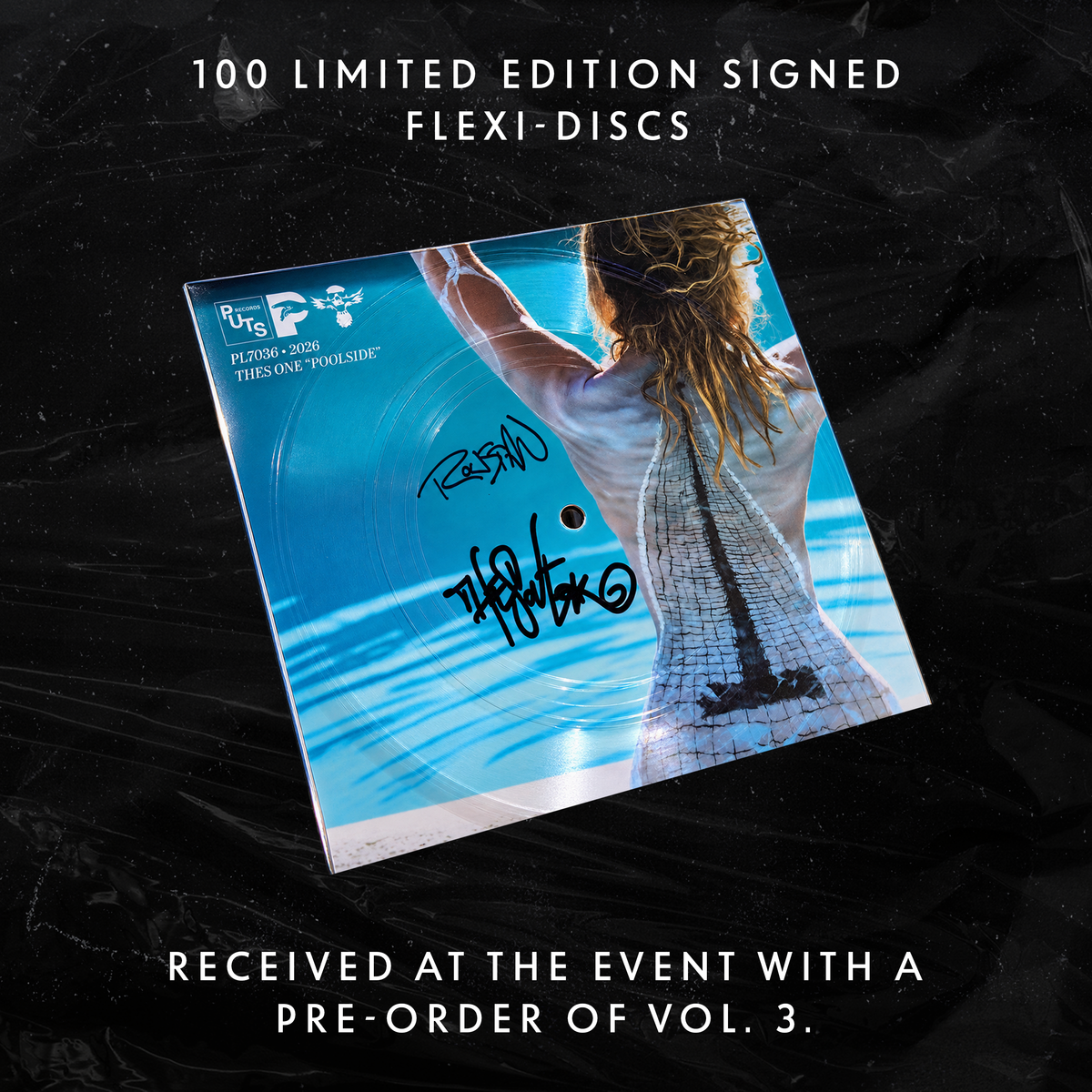 Roustan Halloween Bash event ticket by Paul Roustan & Thes One, blue signed flexi-disc artwork