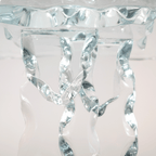 Ribbon Pedestal Large glass sculpture by Bill Meek, clear faceted ribbons on a pedestal
