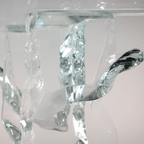 Ribbon Pedestal Small glass sculpture by Bill Meek; clear, faceted ribbons at VEFA Gallery.