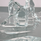 Ribbon Pedestal Small glass sculpture by Bill Meek; clear crystal twisted ribbons on pedestal