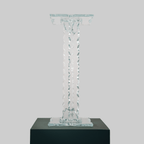 Ribbon Pedestal Large crystal-clear glass sculpture by Bill Meek on a black plinth.