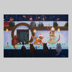 Seven Days of Sushi, original VEFA Gallery artwork; colorful bar scene with cats, sushi, and chalkboard menu.