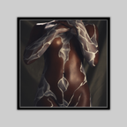 Flow ii print by Paul Roustan; dark-skinned torso wrapped in sheer patterned fabric.