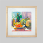 Original Morning Fruit by Julie Skoda, colorful still-life painting of fruit on a table.