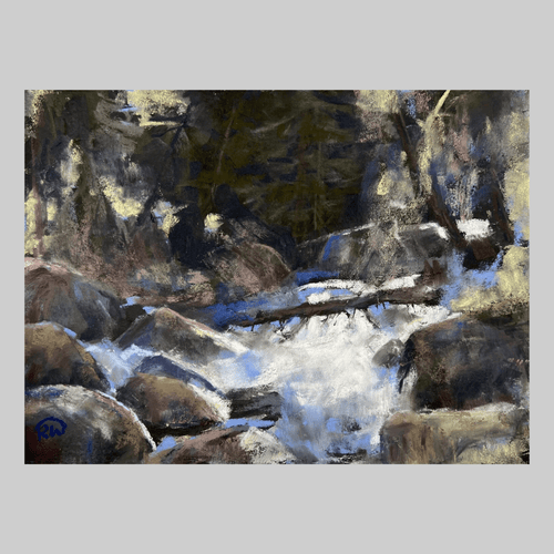Nature's Rush, an original artwork by Rachel White, abstract forest scene.