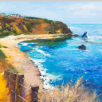 Above Abalone Cove, Charlton Chen artwork, coastal landscape with cliffs and blue sea.