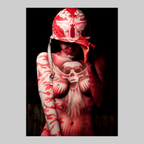 War and Peace, photograph by VEFA Gallery; red body-painted figure with a white decorative helmet.