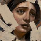 Original Weeping Woman artwork by Alfredo Gonzalez, close-up of a crying female face.